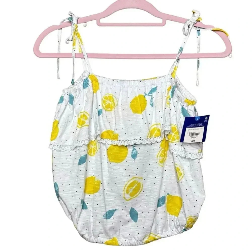 Summer Light Lemon yellow Arizona Bubble crop tie top tank juniors Small NWT